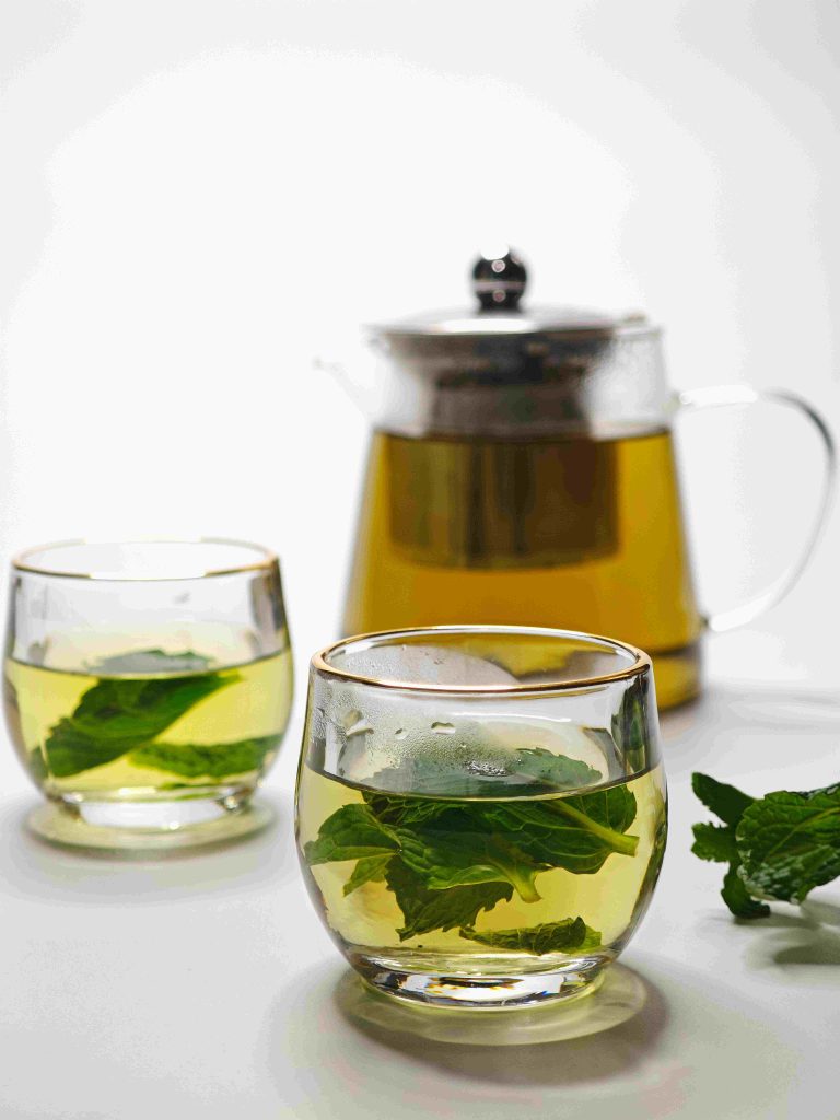 Mint herbal tea with fresh mint leaves